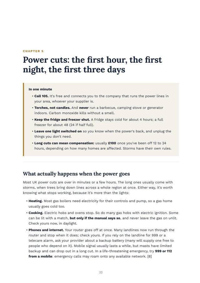 Sample page: Chapter 5, power cuts, the first hour